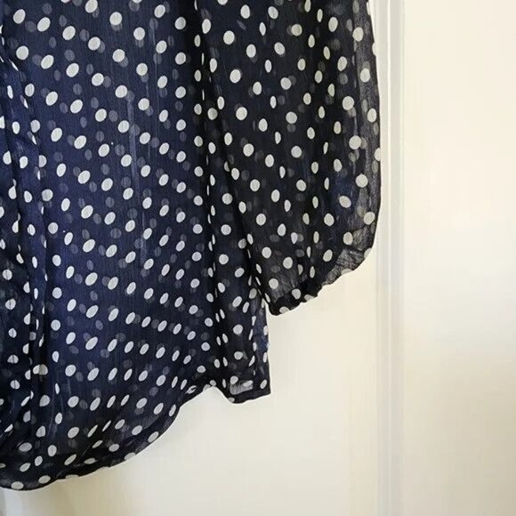 Eyeshadow Junior's Polka Dot Sheer V-Neck Half Sleeve Button-Down Blouse Medium - Picture 10 of 10